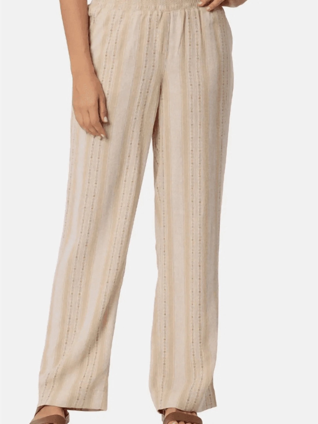Briggs New York Beige & Cream Striped Wide-Leg Pull-On Pants